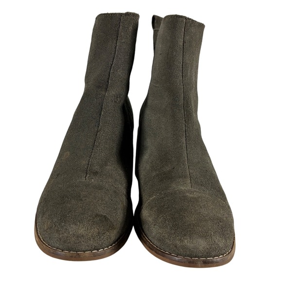 Toms Shoes - TOMS Marina Olive Green Suede Ankle Boots Womens 6 Stacked Block Heel Booties